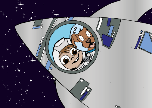 Tanno and Iguda in their spaceship, the Widget