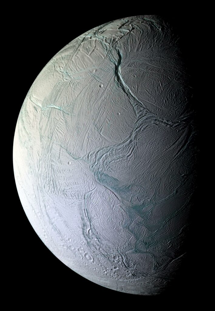 Saturn's moon Enceladus in false colour