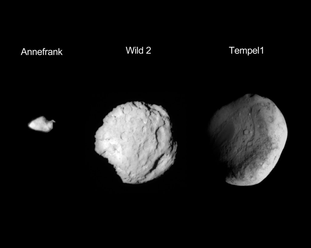 Three asteroids: Annefrank, Wild2 and Tempel1