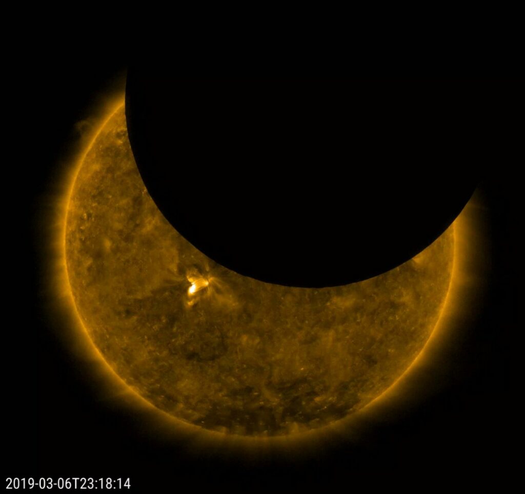 An eclipse of the Sun photographed by the Solar Dynamic Observatory on 6th March 2019.
