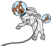 The spacedog Iguda in his spacesuit