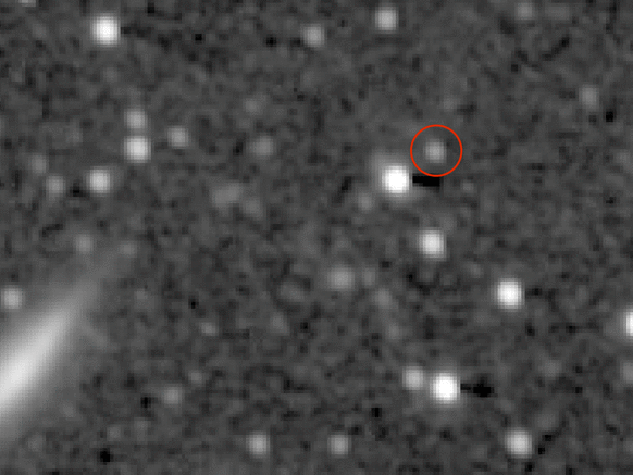 Four frame GIF showing a white dot moving across a background of stars. This is how NASA discovered the Kuiper Belt Object Quaoar Image credits: NASA/JHUAPL/SwRI