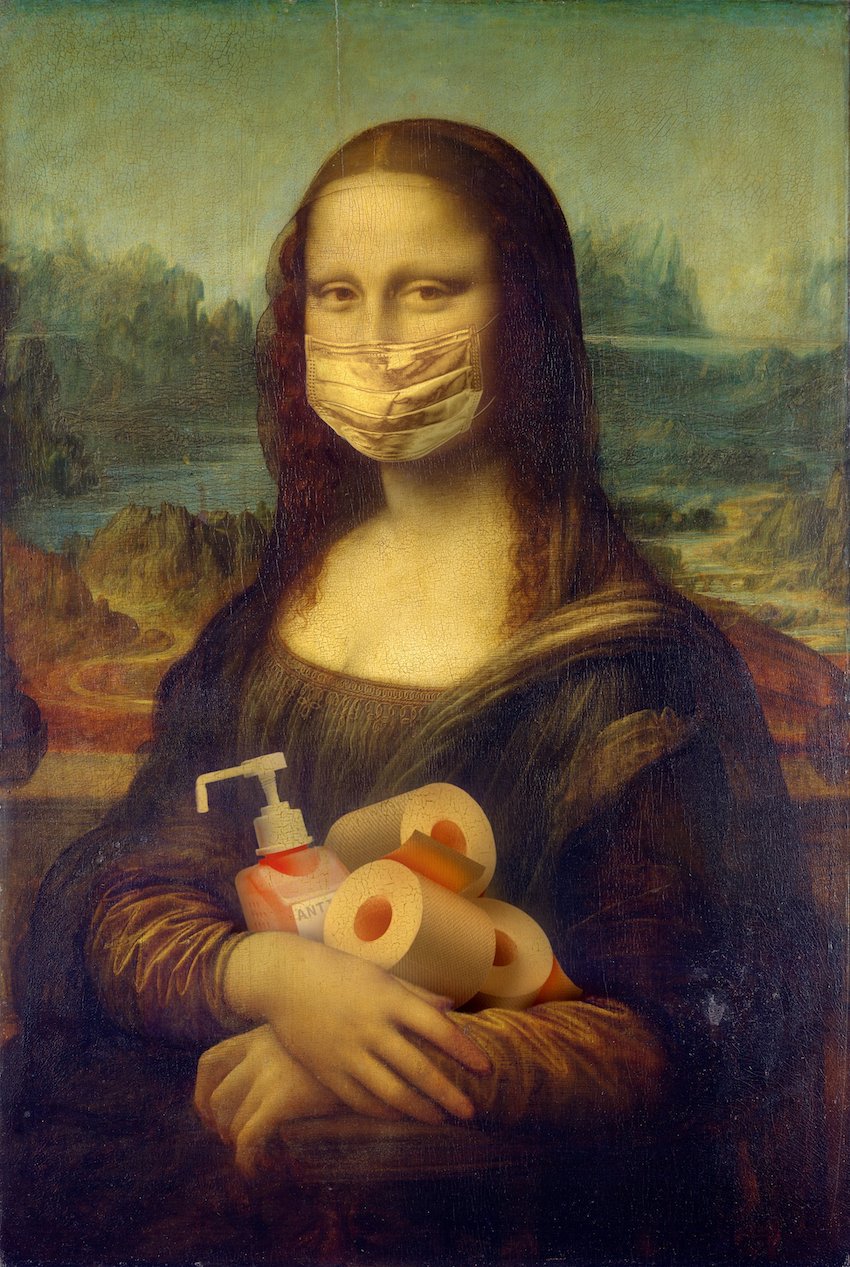Mona Lisa shown wearing a surgical mask